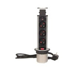 Nábytková zásuvka 6cm, 3x250V AC výklopná do pracovní desky se zámkem a kabelem 1,8 m, stříbrná, Orno OR-AE-1347