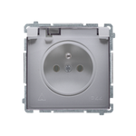 Zásuvka s uzemněním  šroubové koncovky. transparentní klapka inox (kov) Kontakt Simon BMGZ1B.01/21A