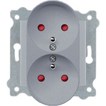 Dvojitá zásuvka s uzemněním (Typ E) a s krytkami otvorů – Stříbrná 248/10E EXEN