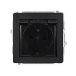 Mechanismus zásuvky vodotěsné 2P+Z (klapka kouřové barvy), Karlik Deco (černý matný), 12DGPB-1zd