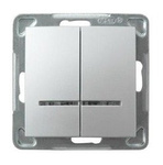 Vypínač dvojitý, dvoupólový, s podsv., stříbrný, ŁP-2YS/m/18, Ospel Impresja