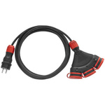 Konstrukce Prodlužovací kabel se 3 zásuvkami; IP54; 16A ; H05RR-F; 3x1,5; 10m; ČERNÁ/ČERVENÁ