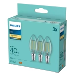 Sada 3x LED žárovka E14 4,3W =40W 2700K teplá 470lm svíčka B35 filament Philips
