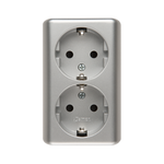 Kontakt Simon 54 Premium Stříbrná Zásuvka dvojitá Schuko nástěnná s dětskou ochranou,šroubové koncovky, EGSZ2NZ/43