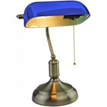Stolní bankéřská lampička klasická E27 staré zlato modré stínidlo Table Lamps-Bakelite-E27 VT-7151-B 3913 V-TAC