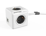 PowerCube Extended USB cube 3 m, typ F Schuko, 2x USB šedá Allocacoc