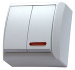 Vypínač dvojitý, dvoupólový, bílý, Ospel Bis, ŁN-2BS/00